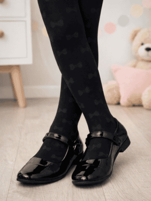 גרביון לילדות - דגם פפיונים שחור